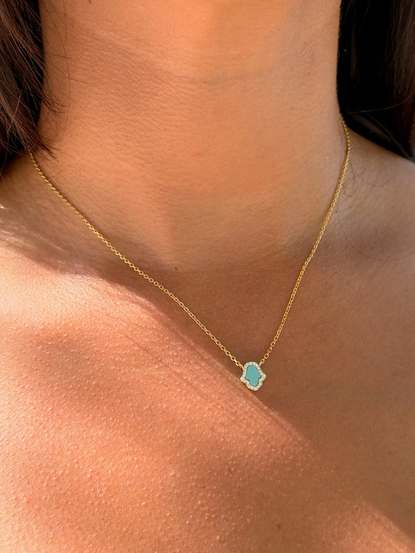 Turquoise Hamsa Protection Necklace