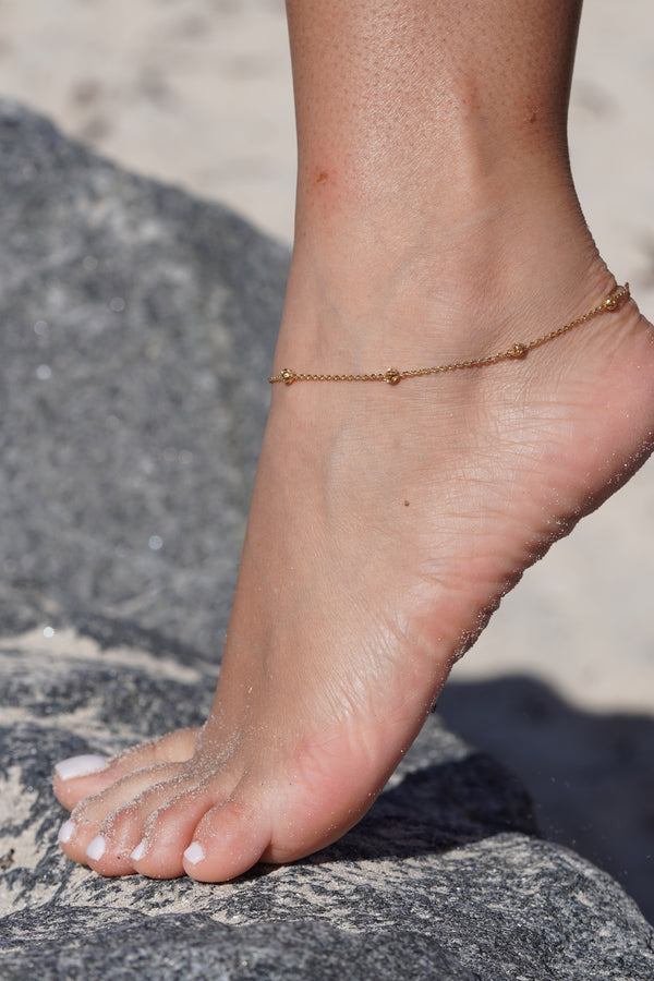 Dainty Gold Bead Anklet