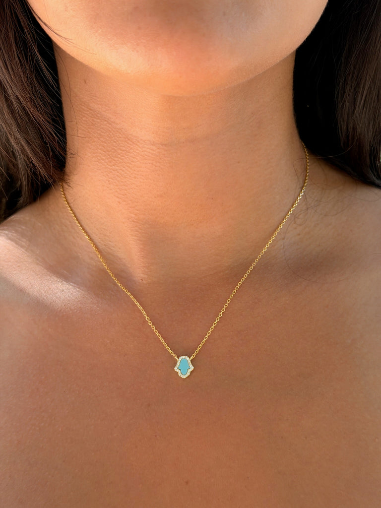 Turquoise Hamsa Protection Necklace
